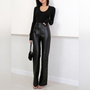 Commense Black Faux Leather Wide Leg Pants NWT – Size L, 14" Rise, 29.5" Inseam